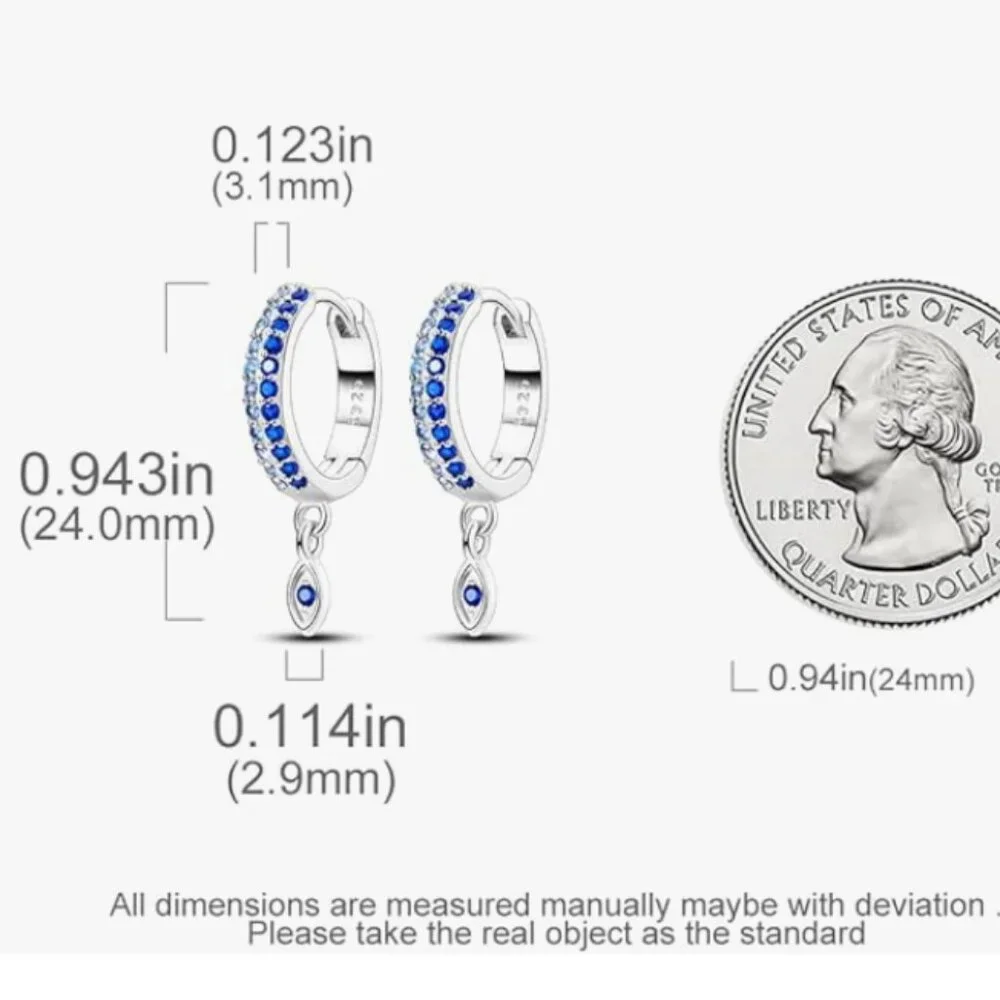 Blue Evil Eye Hoop 925 Sterling Silver Earrings Cubic Zirconia